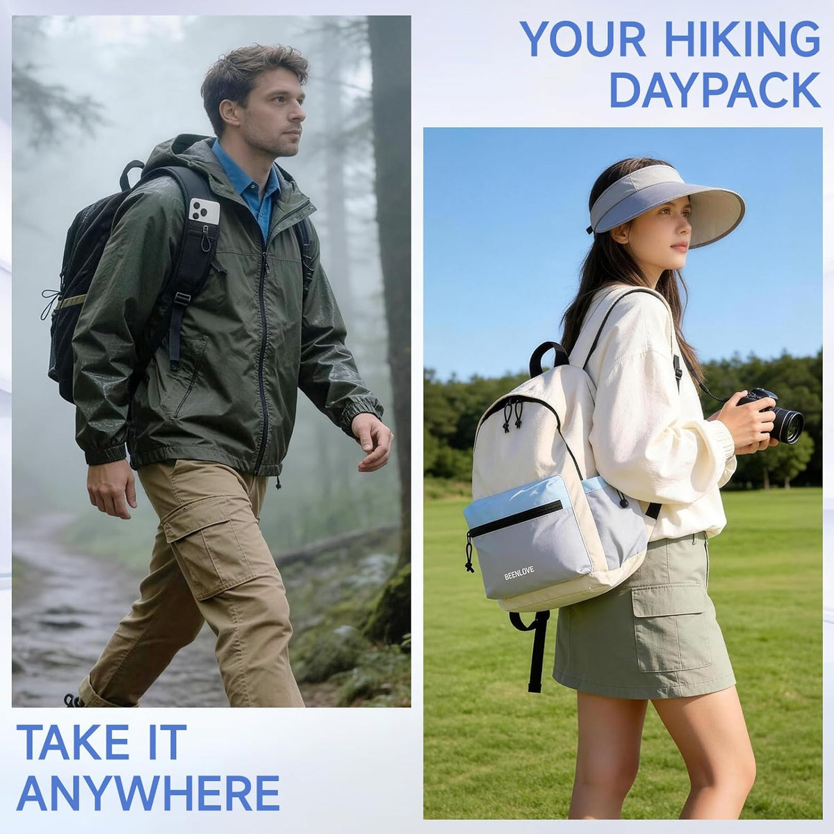 Hiking Backpack for Women Men 16L,Lightweight Foldable Backpack,Packable Hiking Daypack for Travel Camping Outdoor,Beige