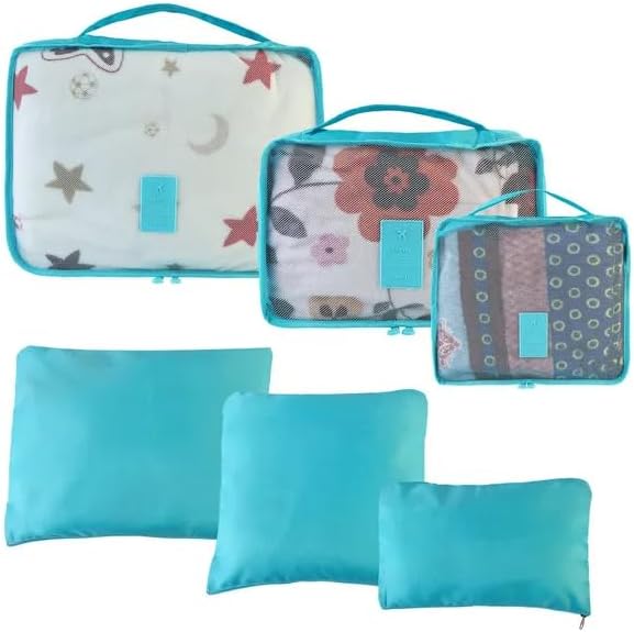 Travel Packing Cubes Set, Luggage Organizers with Mesh Panels, Water-Resistant, 9 Piece, Blue
