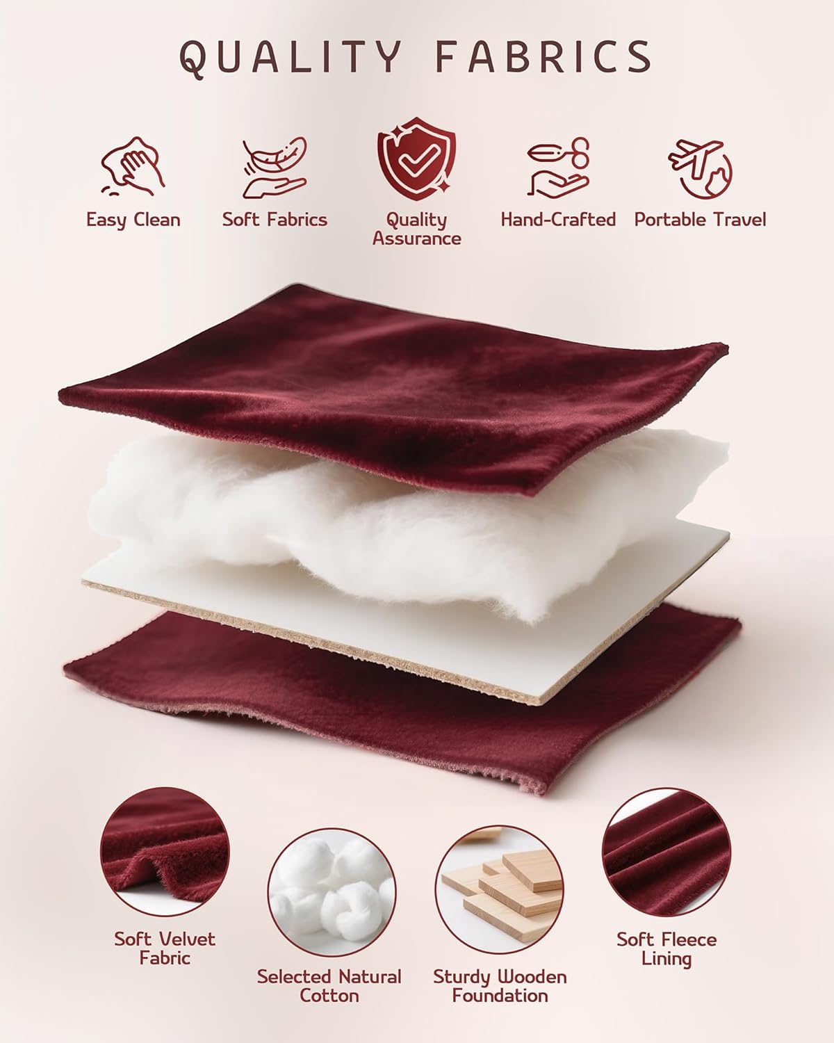 VELORIA Velvet Travel Jewelry Organizer with 8 Snap Clasps, Elastic Pouch, Ring Rolls & Hidden Compartment, Compact Jewelry Case for Necklaces, Earrings, Bracelets and Bangles, Dark Red