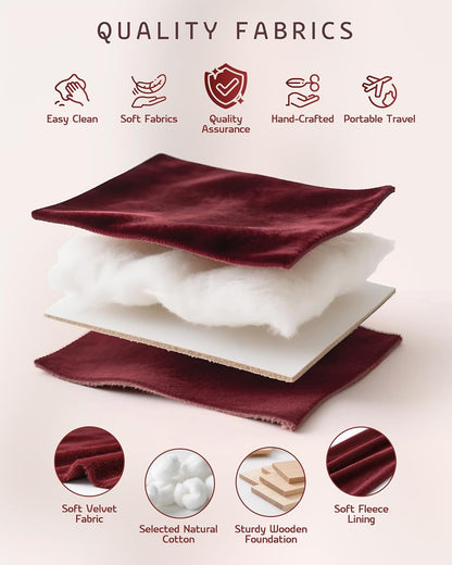 VELORIA Velvet Travel Jewelry Organizer with 8 Snap Clasps, Elastic Pouch, Ring Rolls & Hidden Compartment, Compact Jewelry Case for Necklaces, Earrings, Bracelets and Bangles, Dark Red