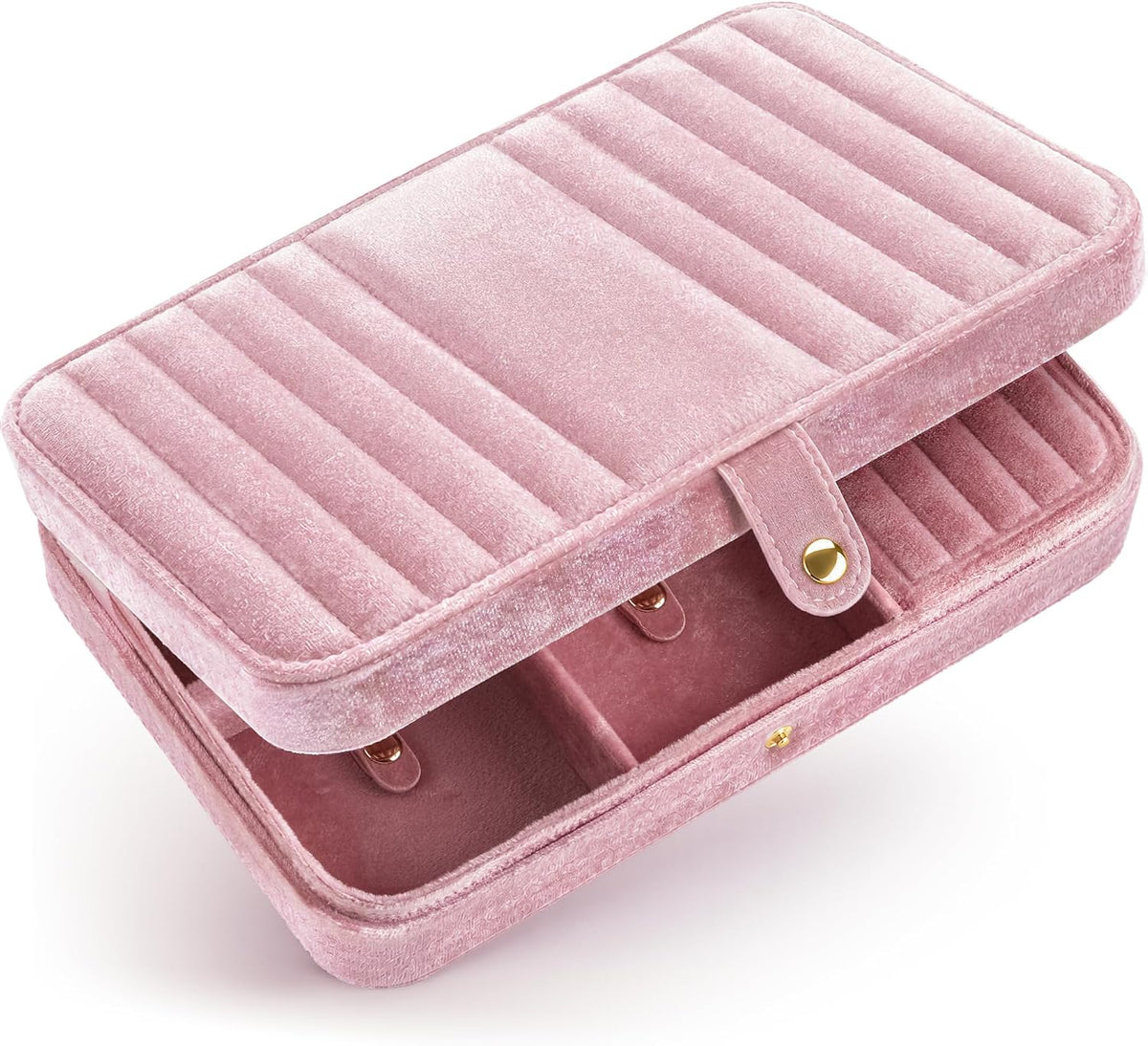 VELORIA Velvet Travel Jewelry Organizer with 8 Snap Clasps, Elastic Pouch, Ring Rolls & Hidden Compartment, Compact Jewelry Case for Necklaces, Earrings, Bracelets and Bangles, Dark Red