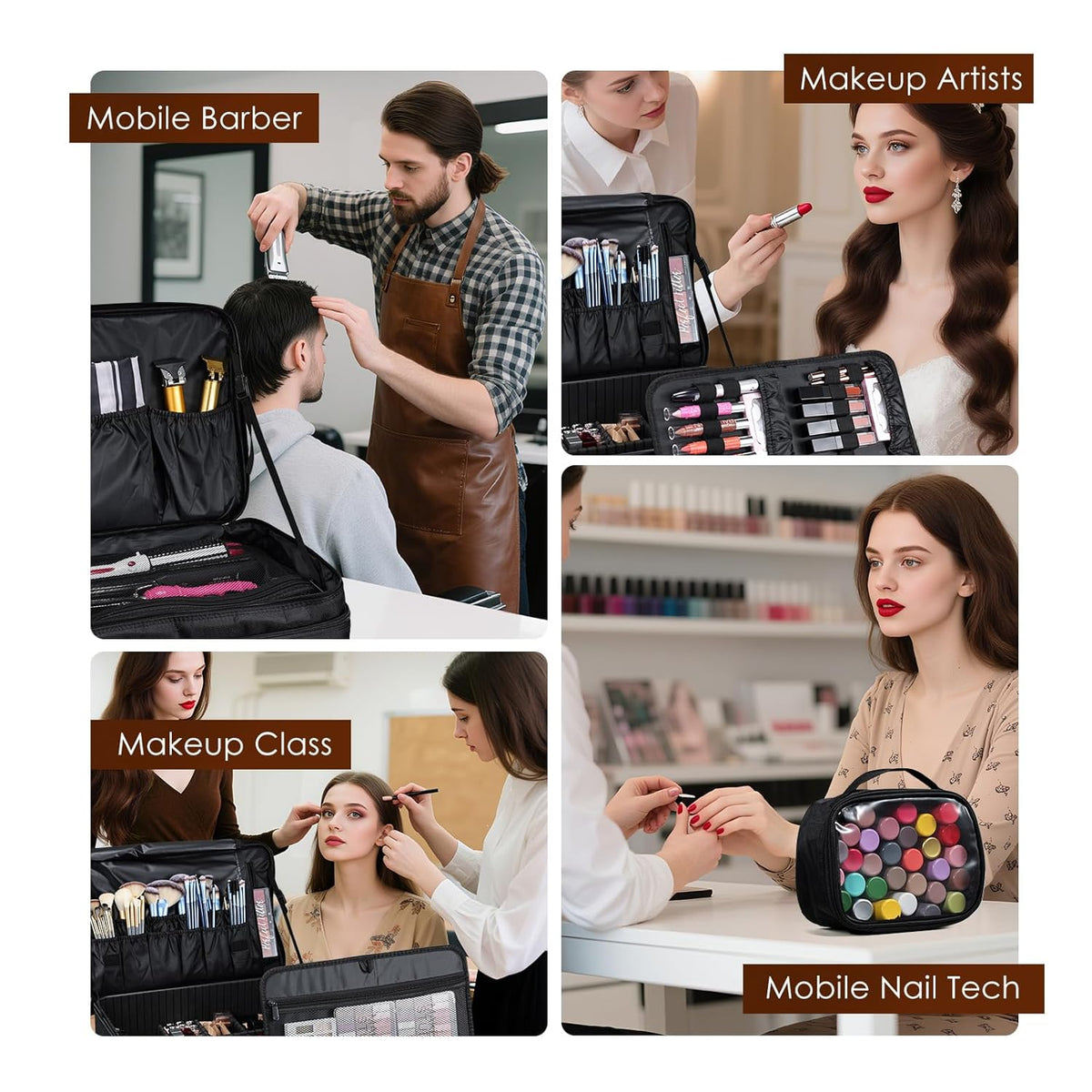 Extra Large Makeup Case 8.5” Deep Professional Cosmetic Organizer Box Brush Holder with 3 Clear Set Bags/Lipstick Plate for Makeup Artists with Shoulder Strap/Adjustable Dividers/Luggage Sleeve