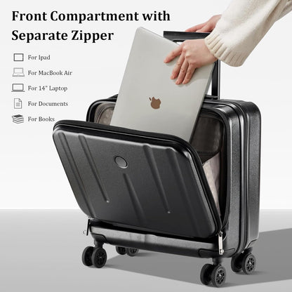 16 Inch Carry On Luggage with 2 Compartments for 14” & 15” Laptop, 16.14*8*17.12” Rolling Briefcase, Lightweight Hardshell ABS+PC Suitcase with Spinner Silent Wheels, for Business Trip, Dark Gray