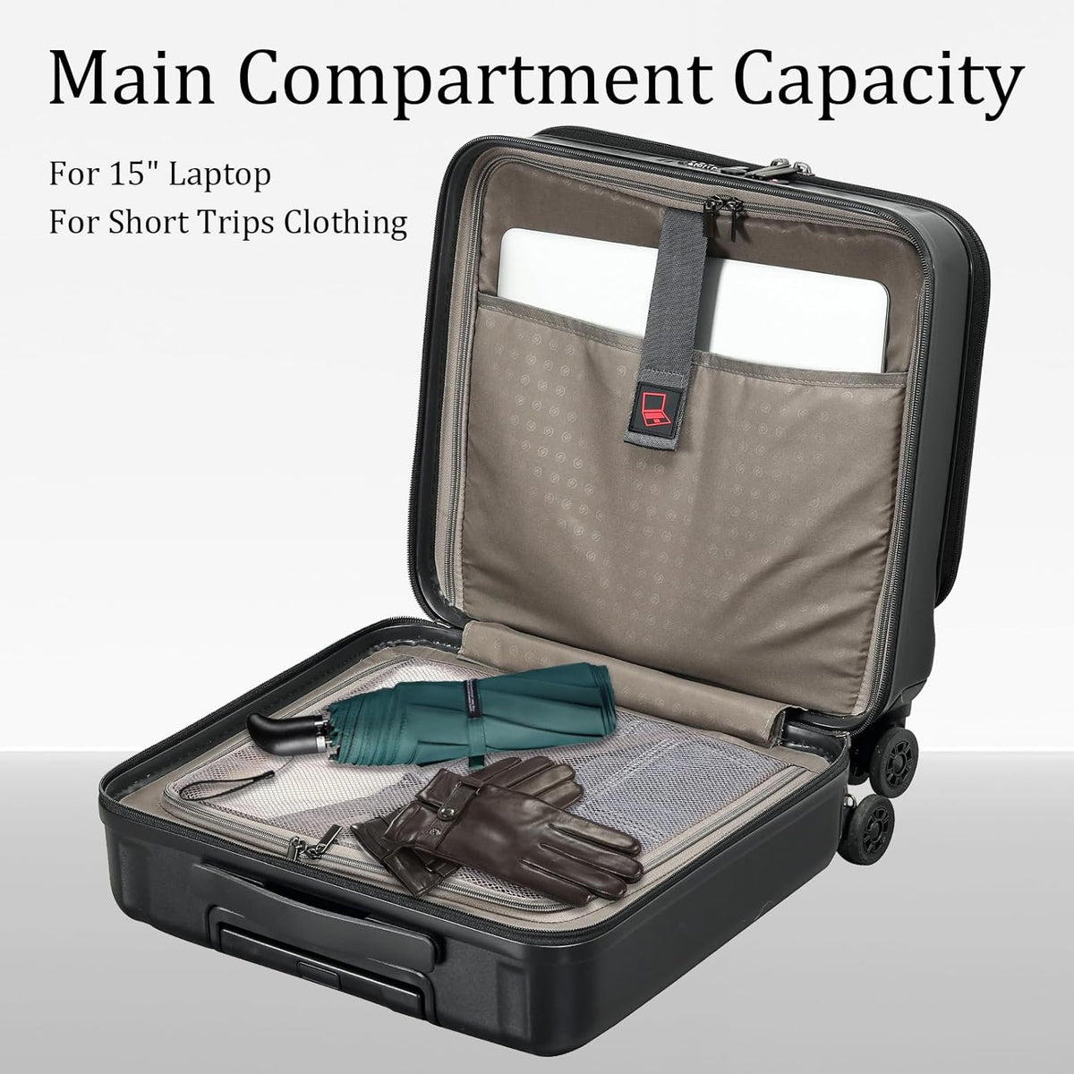 16 Inch Carry On Luggage with 2 Compartments for 14” & 15” Laptop, 16.14*8*17.12” Rolling Briefcase, Lightweight Hardshell ABS+PC Suitcase with Spinner Silent Wheels, for Business Trip, Dark Gray