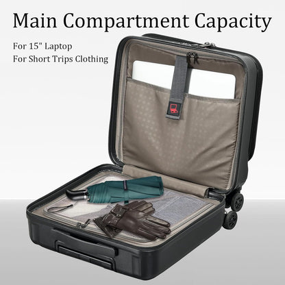 16 Inch Carry On Luggage with 2 Compartments for 14” & 15” Laptop, 16.14*8*17.12” Rolling Briefcase, Lightweight Hardshell ABS+PC Suitcase with Spinner Silent Wheels, for Business Trip, Dark Gray