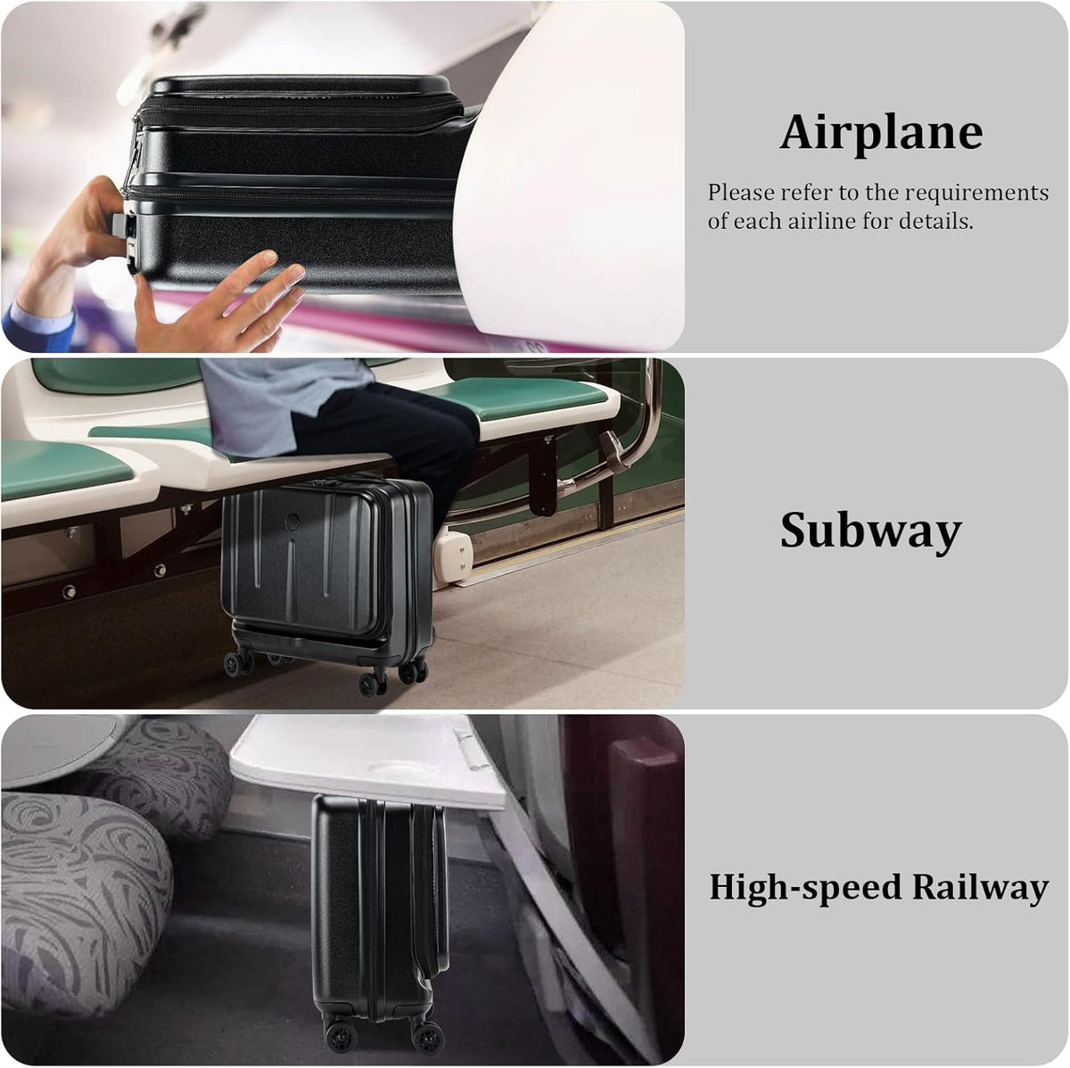 16 Inch Carry On Luggage with 2 Compartments for 14” & 15” Laptop, 16.14*8*17.12” Rolling Briefcase, Lightweight Hardshell ABS+PC Suitcase with Spinner Silent Wheels, for Business Trip, Dark Gray