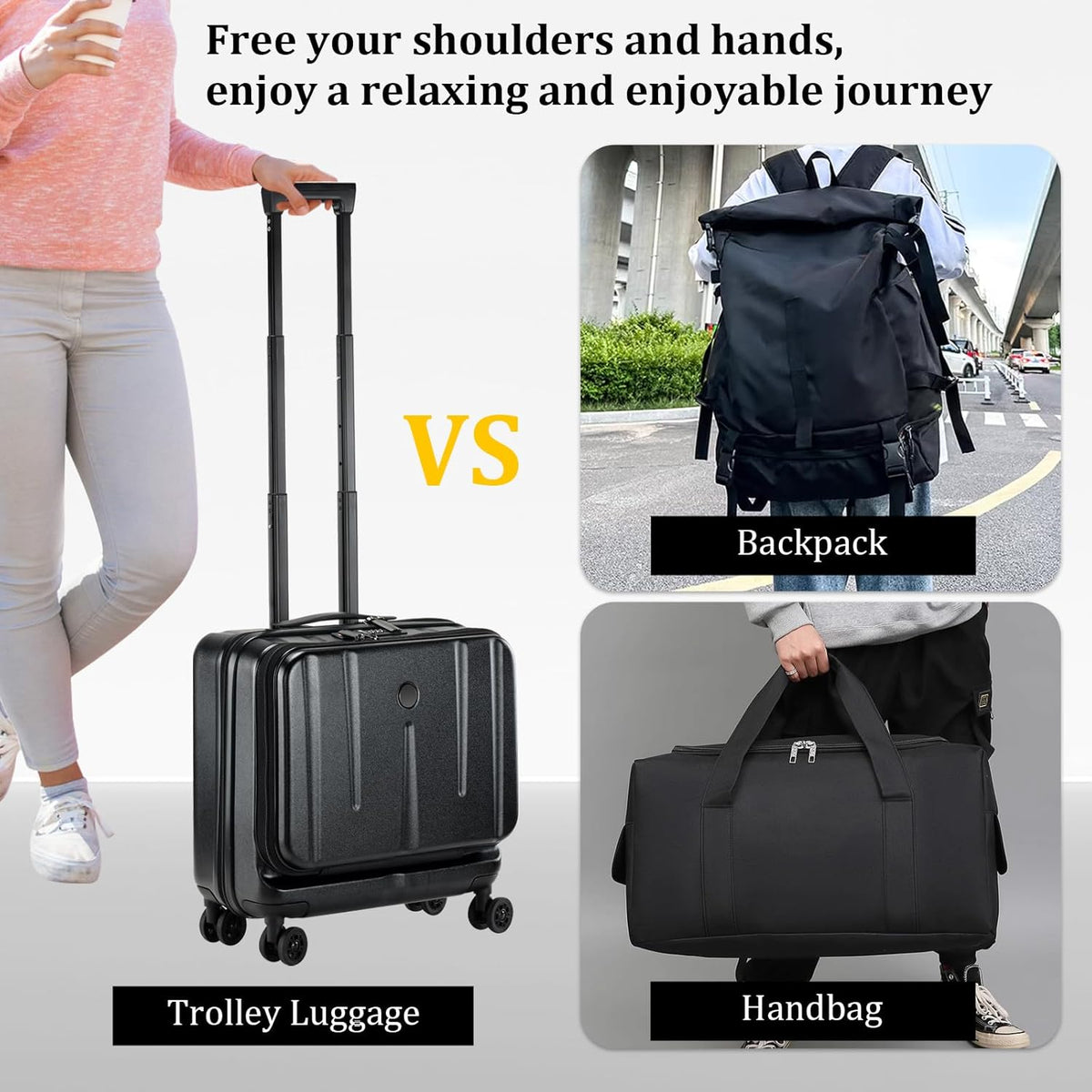 16 Inch Carry On Luggage with 2 Compartments for 14” & 15” Laptop, 16.14*8*17.12” Rolling Briefcase, Lightweight Hardshell ABS+PC Suitcase with Spinner Silent Wheels, for Business Trip, Dark Gray