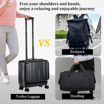 16 Inch Carry On Luggage with 2 Compartments for 14” & 15” Laptop, 16.14*8*17.12” Rolling Briefcase, Lightweight Hardshell ABS+PC Suitcase with Spinner Silent Wheels, for Business Trip, Dark Gray