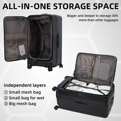 16 Inch Carry On Luggage with 2 Compartments for 14” & 15” Laptop, 16.14*8*17.12” Rolling Briefcase, Lightweight Hardshell ABS+PC Suitcase with Spinner Silent Wheels, for Business Trip, Dark Gray