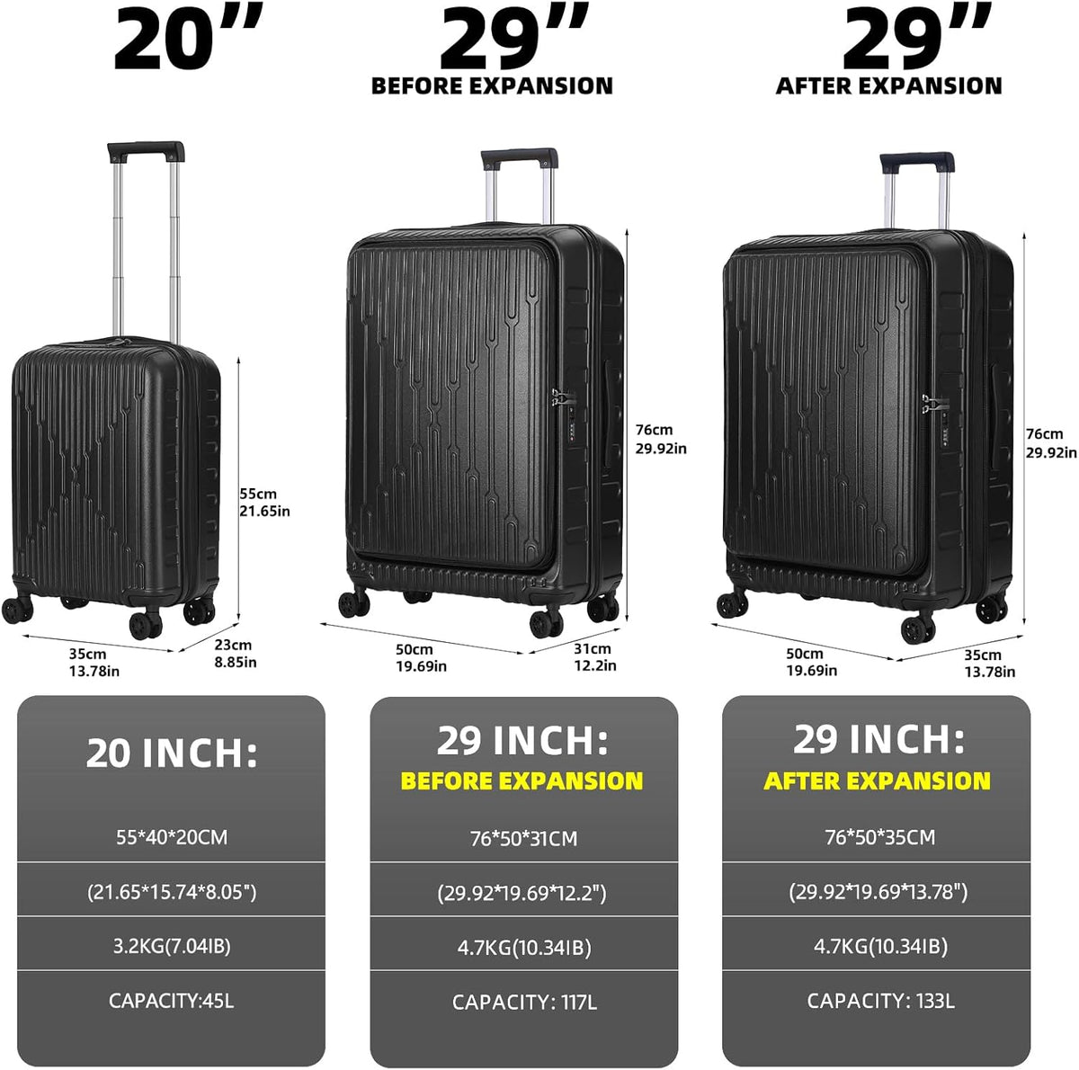 16 Inch Carry On Luggage with 2 Compartments for 14” & 15” Laptop, 16.14*8*17.12” Rolling Briefcase, Lightweight Hardshell ABS+PC Suitcase with Spinner Silent Wheels, for Business Trip, Dark Gray