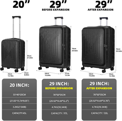 16 Inch Carry On Luggage with 2 Compartments for 14” & 15” Laptop, 16.14*8*17.12” Rolling Briefcase, Lightweight Hardshell ABS+PC Suitcase with Spinner Silent Wheels, for Business Trip, Dark Gray