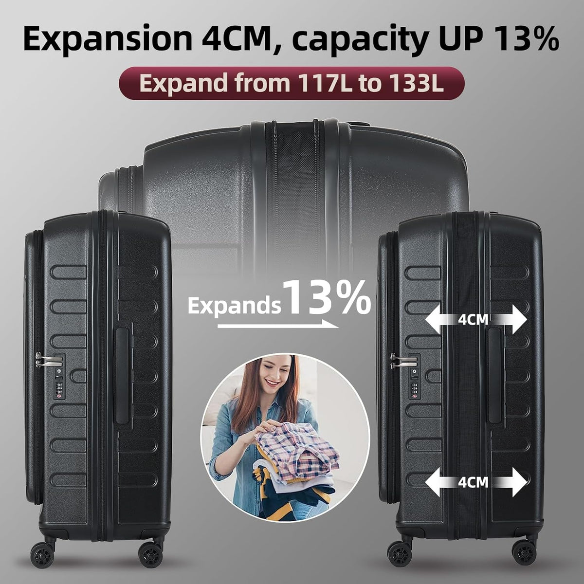 16 Inch Carry On Luggage with 2 Compartments for 14” & 15” Laptop, 16.14*8*17.12” Rolling Briefcase, Lightweight Hardshell ABS+PC Suitcase with Spinner Silent Wheels, for Business Trip, Dark Gray
