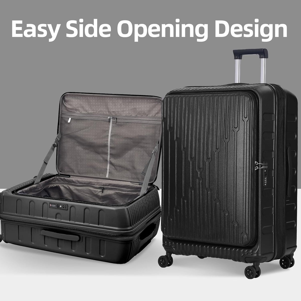 16 Inch Carry On Luggage with 2 Compartments for 14” & 15” Laptop, 16.14*8*17.12” Rolling Briefcase, Lightweight Hardshell ABS+PC Suitcase with Spinner Silent Wheels, for Business Trip, Dark Gray
