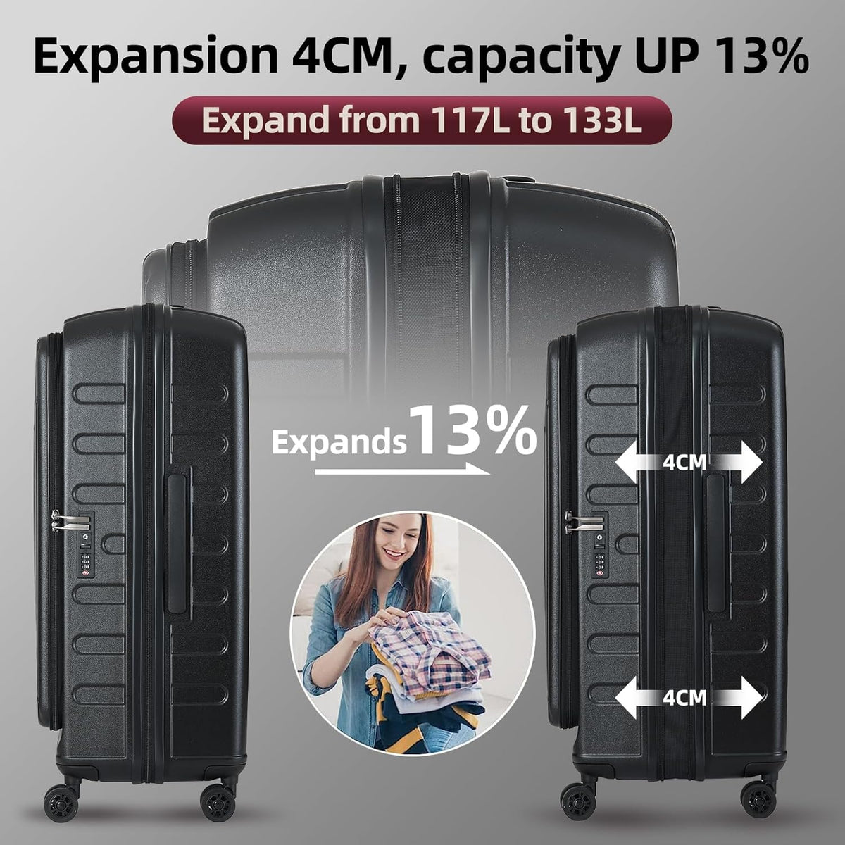 16 Inch Carry On Luggage with 2 Compartments for 14” & 15” Laptop, 16.14*8*17.12” Rolling Briefcase, Lightweight Hardshell ABS+PC Suitcase with Spinner Silent Wheels, for Business Trip, Dark Gray