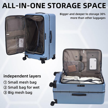 16 Inch Carry On Luggage with 2 Compartments for 14” & 15” Laptop, 16.14*8*17.12” Rolling Briefcase, Lightweight Hardshell ABS+PC Suitcase with Spinner Silent Wheels, for Business Trip, Dark Gray