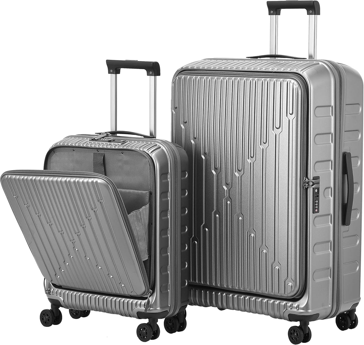 16 Inch Carry On Luggage with 2 Compartments for 14” & 15” Laptop, 16.14*8*17.12” Rolling Briefcase, Lightweight Hardshell ABS+PC Suitcase with Spinner Silent Wheels, for Business Trip, Dark Gray