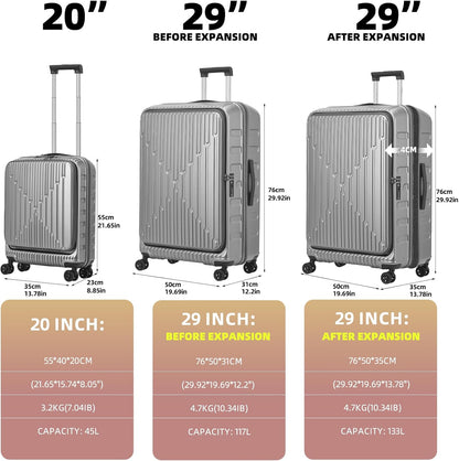 16 Inch Carry On Luggage with 2 Compartments for 14” & 15” Laptop, 16.14*8*17.12” Rolling Briefcase, Lightweight Hardshell ABS+PC Suitcase with Spinner Silent Wheels, for Business Trip, Dark Gray