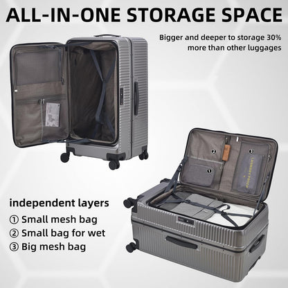 16 Inch Carry On Luggage with 2 Compartments for 14” & 15” Laptop, 16.14*8*17.12” Rolling Briefcase, Lightweight Hardshell ABS+PC Suitcase with Spinner Silent Wheels, for Business Trip, Dark Gray