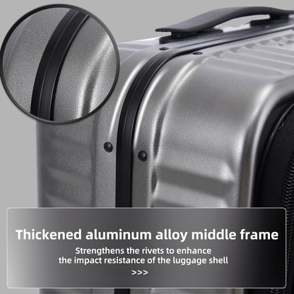 16 Inch Carry On Luggage with 2 Compartments for 14” & 15” Laptop, 16.14*8*17.12” Rolling Briefcase, Lightweight Hardshell ABS+PC Suitcase with Spinner Silent Wheels, for Business Trip, Dark Gray