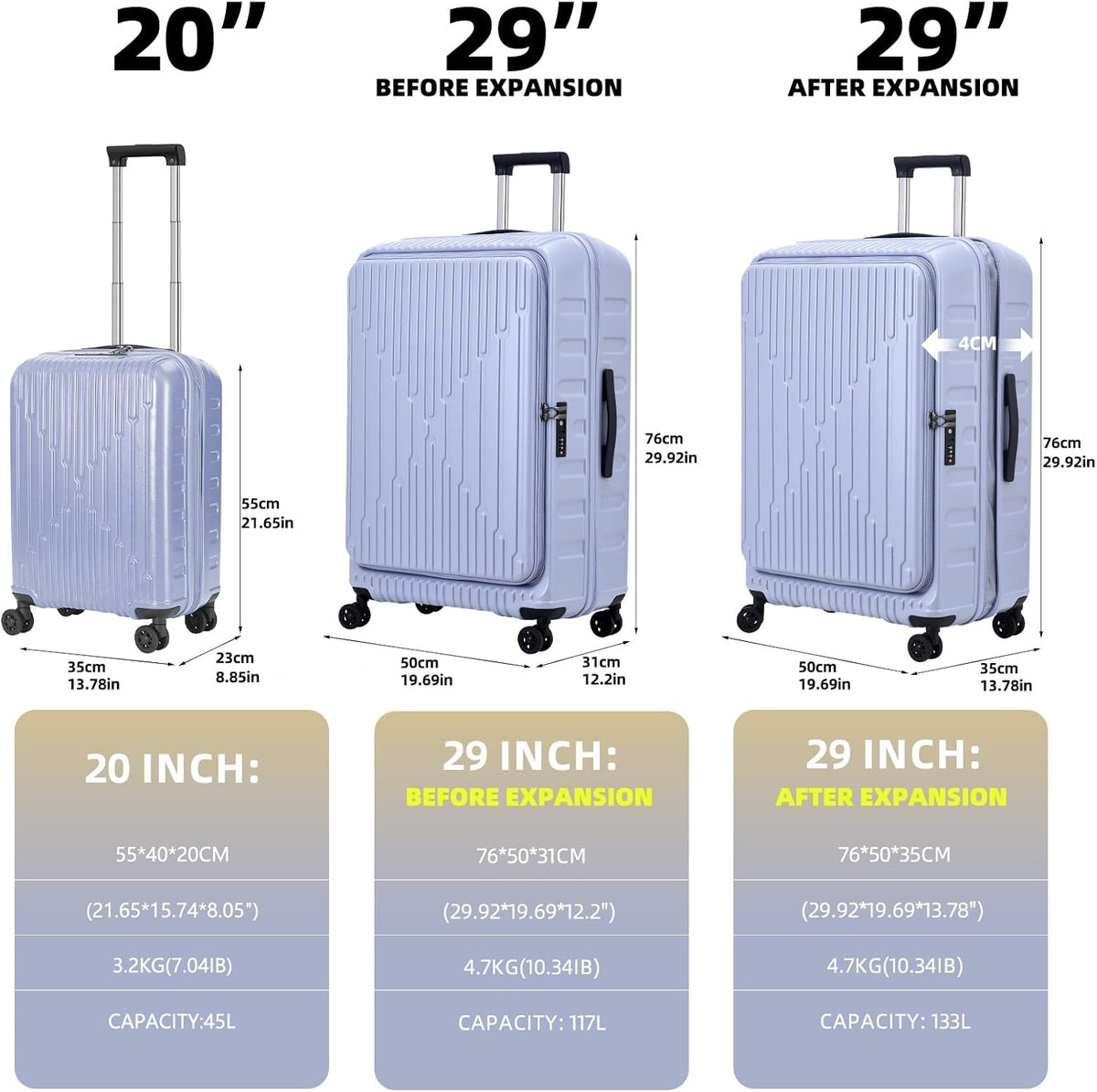 16 Inch Carry On Luggage with 2 Compartments for 14” & 15” Laptop, 16.14*8*17.12” Rolling Briefcase, Lightweight Hardshell ABS+PC Suitcase with Spinner Silent Wheels, for Business Trip, Dark Gray