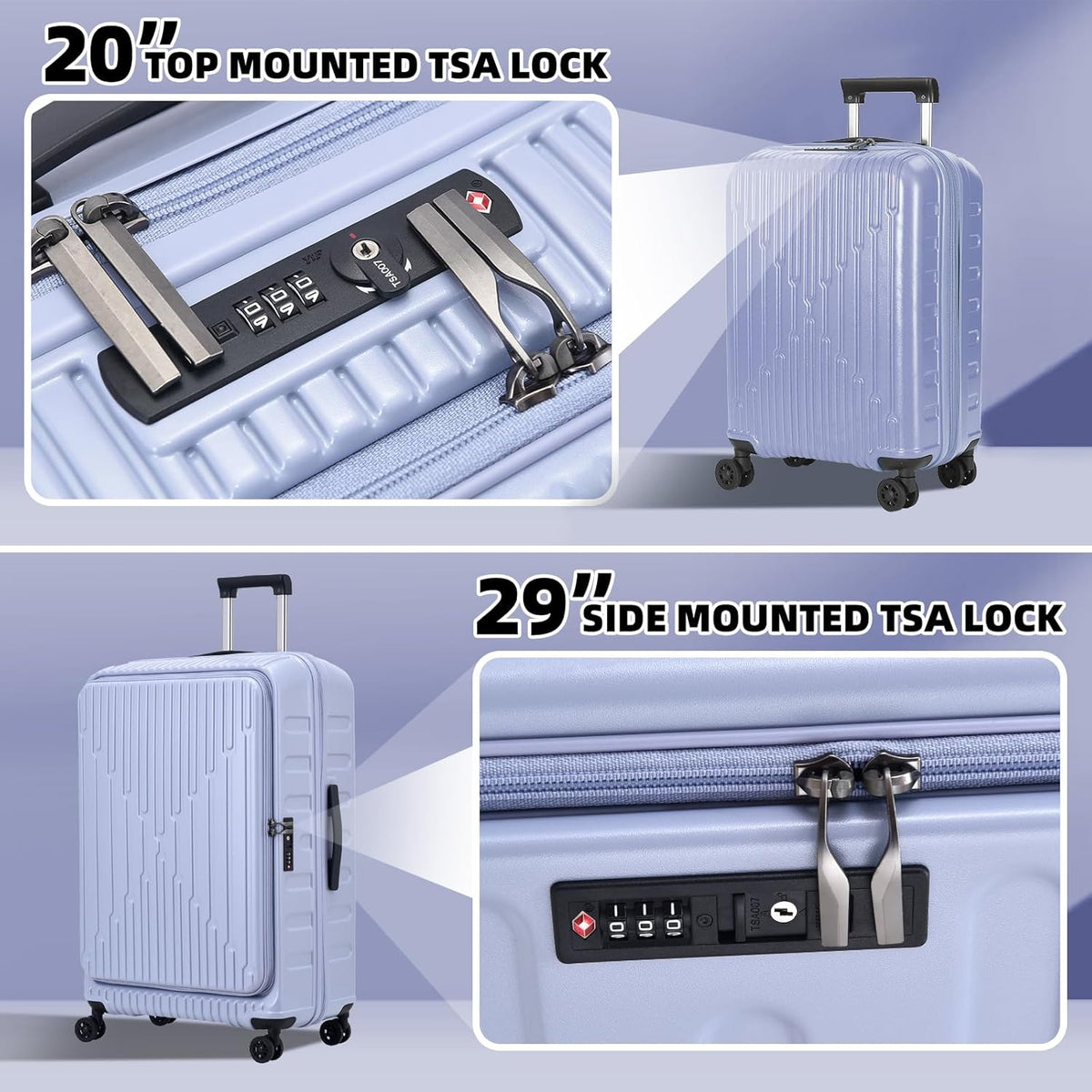 16 Inch Carry On Luggage with 2 Compartments for 14” & 15” Laptop, 16.14*8*17.12” Rolling Briefcase, Lightweight Hardshell ABS+PC Suitcase with Spinner Silent Wheels, for Business Trip, Dark Gray