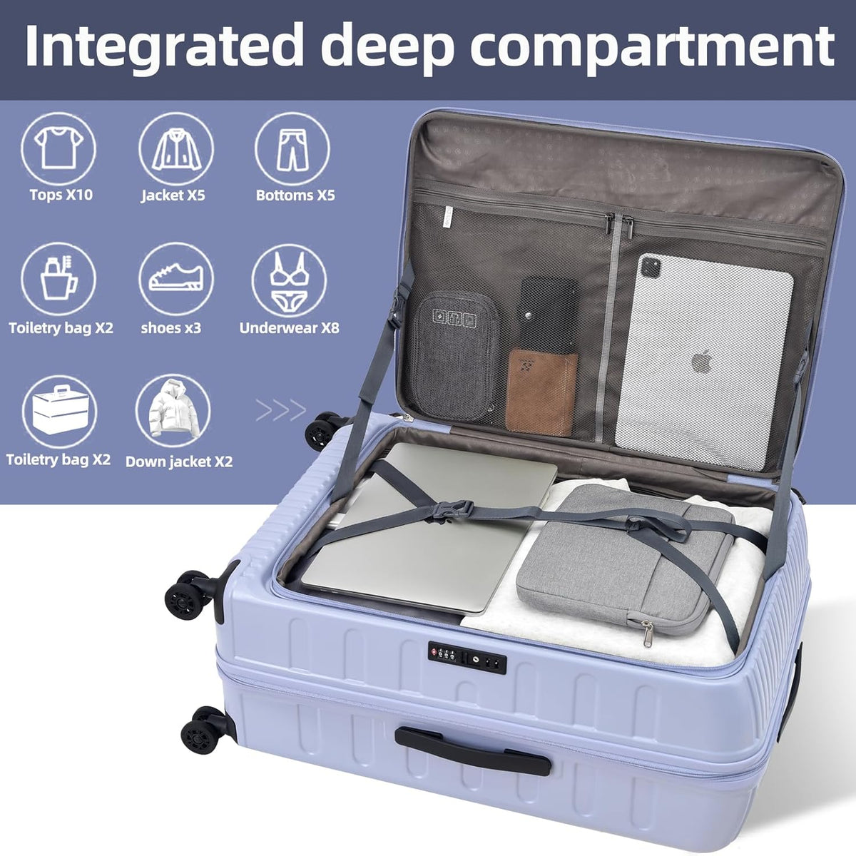 16 Inch Carry On Luggage with 2 Compartments for 14” & 15” Laptop, 16.14*8*17.12” Rolling Briefcase, Lightweight Hardshell ABS+PC Suitcase with Spinner Silent Wheels, for Business Trip, Dark Gray