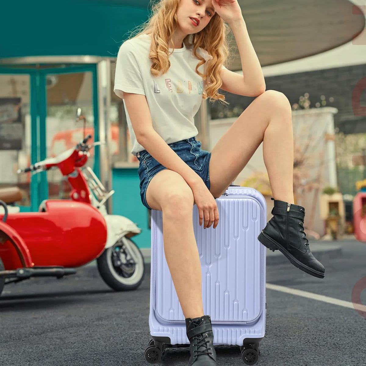 16 Inch Carry On Luggage with 2 Compartments for 14” & 15” Laptop, 16.14*8*17.12” Rolling Briefcase, Lightweight Hardshell ABS+PC Suitcase with Spinner Silent Wheels, for Business Trip, Dark Gray