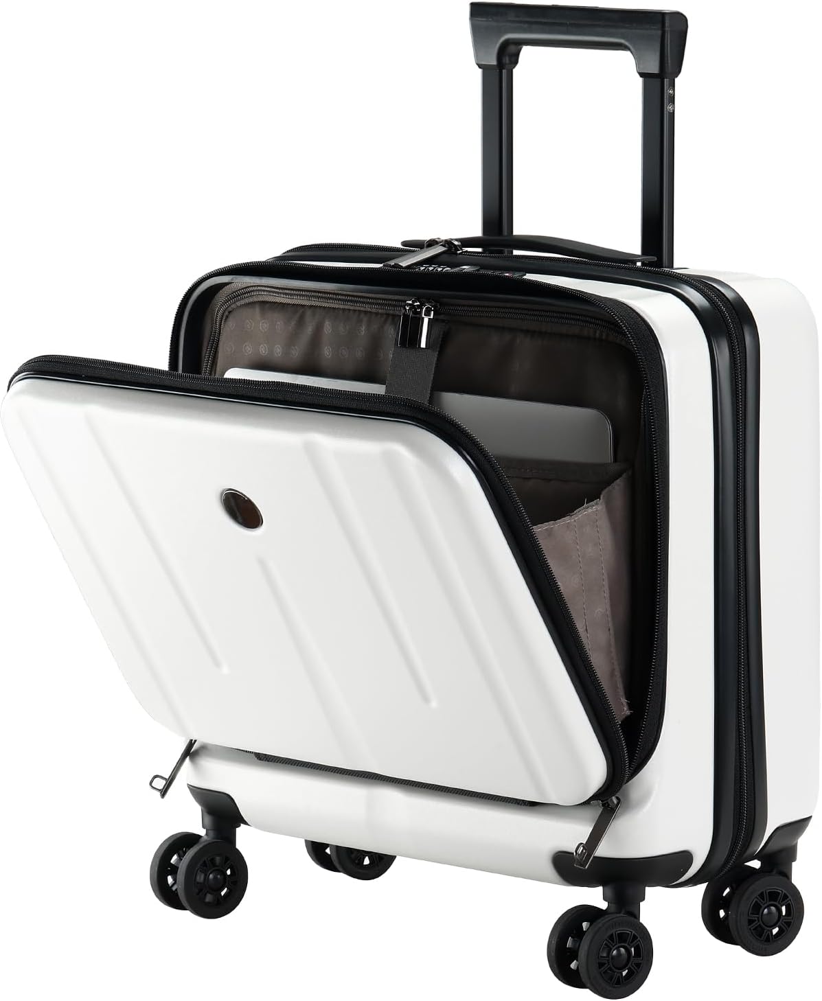 16 Inch Carry On Luggage with 2 Compartments for 14” & 15” Laptop, 16.14*8*17.12” Rolling Briefcase, Lightweight Hardshell ABS+PC Suitcase with Spinner Silent Wheels, for Business Trip, Dark Gray