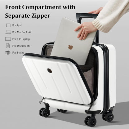 16 Inch Carry On Luggage with 2 Compartments for 14” & 15” Laptop, 16.14*8*17.12” Rolling Briefcase, Lightweight Hardshell ABS+PC Suitcase with Spinner Silent Wheels, for Business Trip, Dark Gray