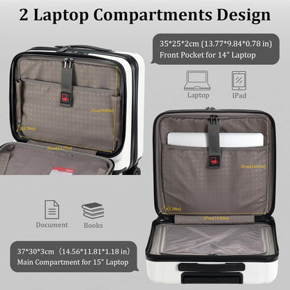 16 Inch Carry On Luggage with 2 Compartments for 14” & 15” Laptop, 16.14*8*17.12” Rolling Briefcase, Lightweight Hardshell ABS+PC Suitcase with Spinner Silent Wheels, for Business Trip, Dark Gray