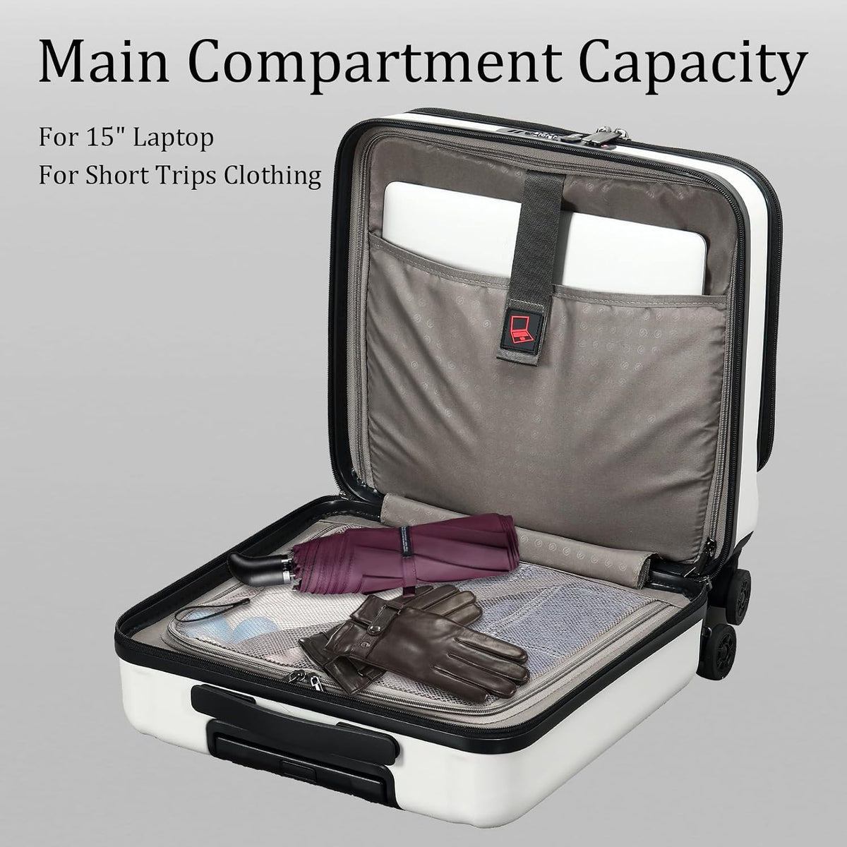 16 Inch Carry On Luggage with 2 Compartments for 14” & 15” Laptop, 16.14*8*17.12” Rolling Briefcase, Lightweight Hardshell ABS+PC Suitcase with Spinner Silent Wheels, for Business Trip, Dark Gray