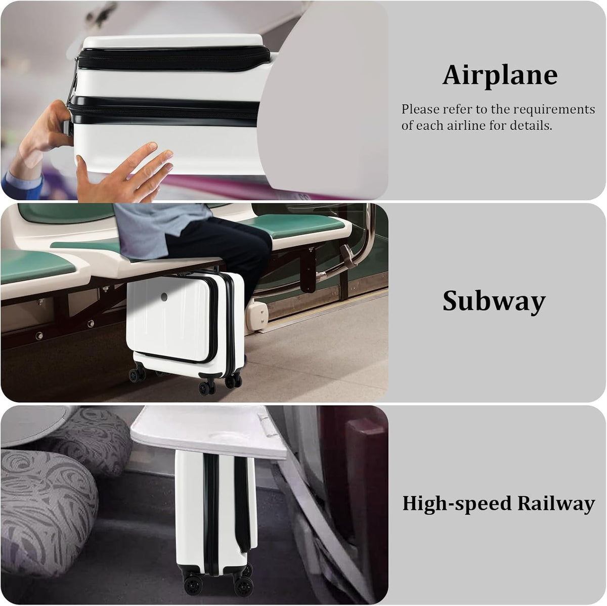 16 Inch Carry On Luggage with 2 Compartments for 14” & 15” Laptop, 16.14*8*17.12” Rolling Briefcase, Lightweight Hardshell ABS+PC Suitcase with Spinner Silent Wheels, for Business Trip, Dark Gray