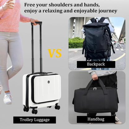 16 Inch Carry On Luggage with 2 Compartments for 14” & 15” Laptop, 16.14*8*17.12” Rolling Briefcase, Lightweight Hardshell ABS+PC Suitcase with Spinner Silent Wheels, for Business Trip, Dark Gray