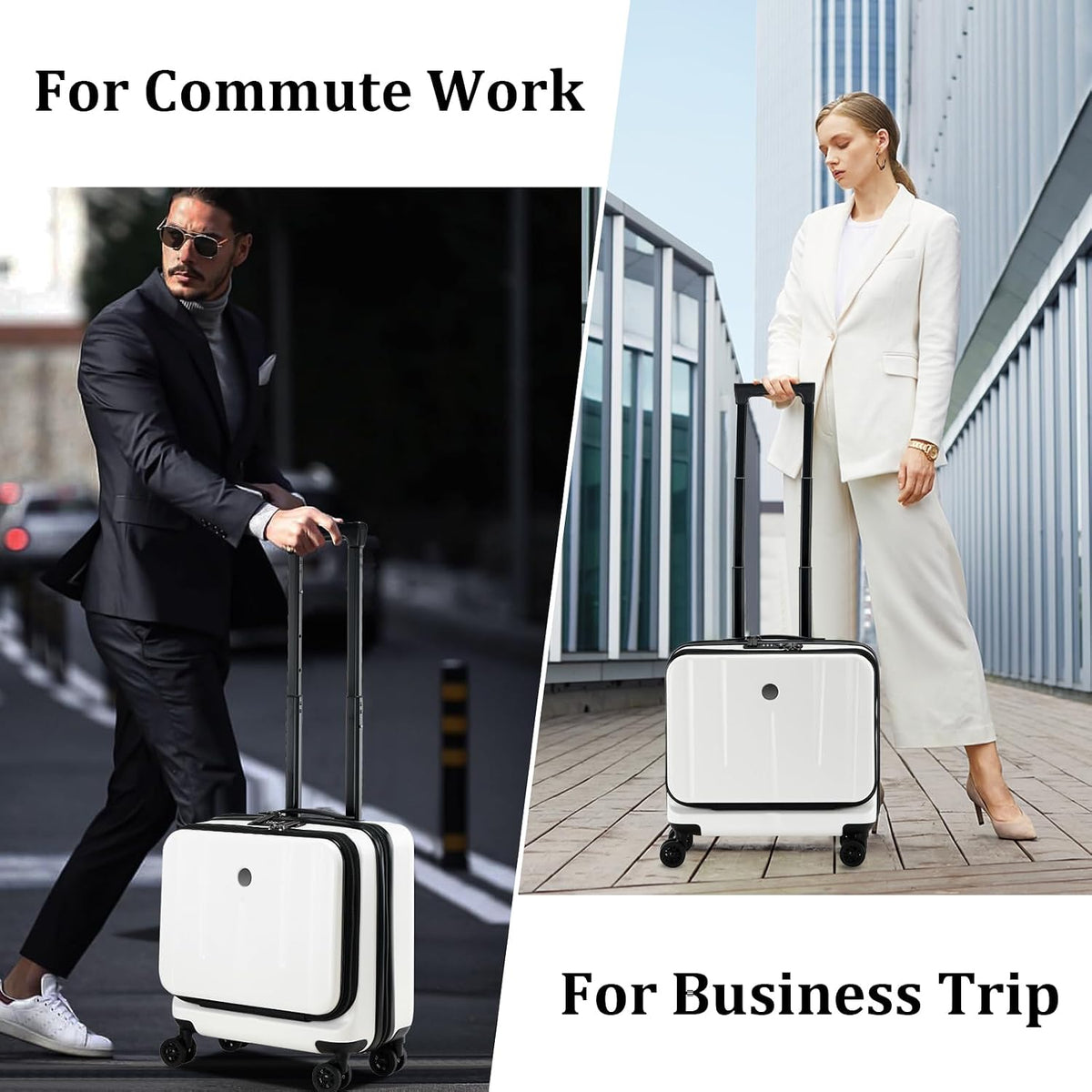 16 Inch Carry On Luggage with 2 Compartments for 14” & 15” Laptop, 16.14*8*17.12” Rolling Briefcase, Lightweight Hardshell ABS+PC Suitcase with Spinner Silent Wheels, for Business Trip, Dark Gray