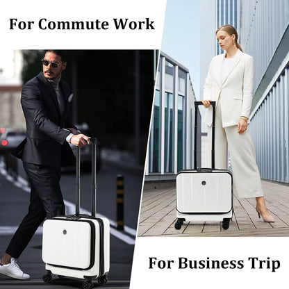 16 Inch Carry On Luggage with 2 Compartments for 14” & 15” Laptop, 16.14*8*17.12” Rolling Briefcase, Lightweight Hardshell ABS+PC Suitcase with Spinner Silent Wheels, for Business Trip, Dark Gray