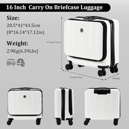 16 Inch Carry On Luggage with 2 Compartments for 14” & 15” Laptop, 16.14*8*17.12” Rolling Briefcase, Lightweight Hardshell ABS+PC Suitcase with Spinner Silent Wheels, for Business Trip, Dark Gray