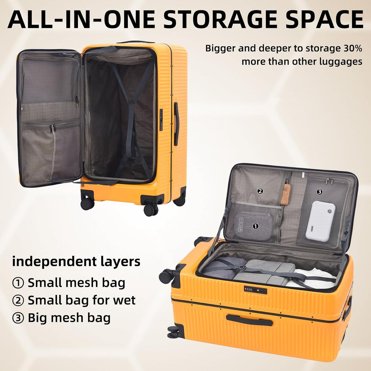 16 Inch Carry On Luggage with 2 Compartments for 14” & 15” Laptop, 16.14*8*17.12” Rolling Briefcase, Lightweight Hardshell ABS+PC Suitcase with Spinner Silent Wheels, for Business Trip, Dark Gray