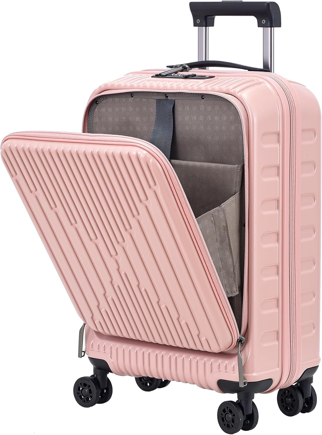 16 Inch Carry On Luggage with 2 Compartments for 14” & 15” Laptop, 16.14*8*17.12” Rolling Briefcase, Lightweight Hardshell ABS+PC Suitcase with Spinner Silent Wheels, for Business Trip, Dark Gray