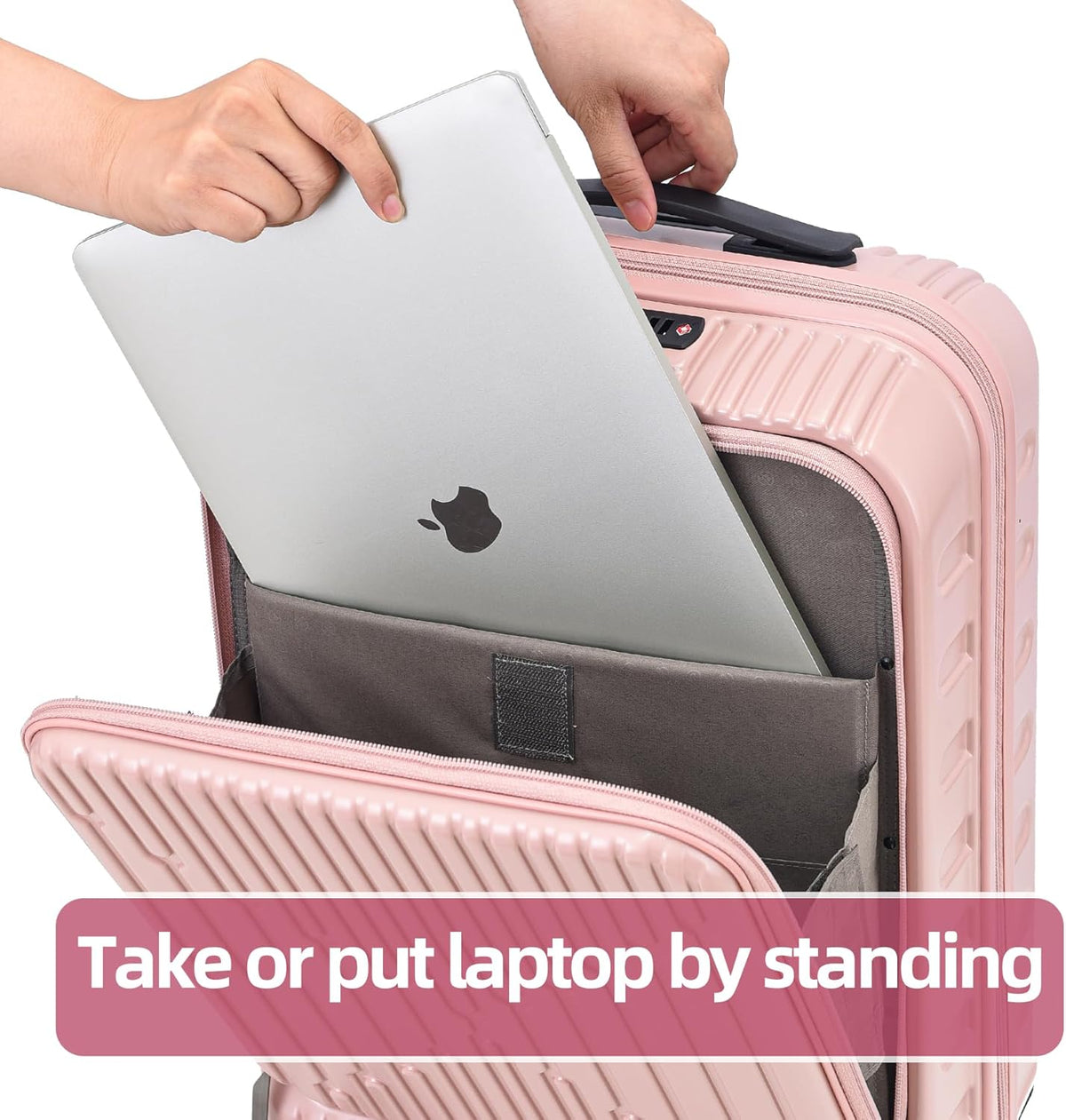 16 Inch Carry On Luggage with 2 Compartments for 14” & 15” Laptop, 16.14*8*17.12” Rolling Briefcase, Lightweight Hardshell ABS+PC Suitcase with Spinner Silent Wheels, for Business Trip, Dark Gray