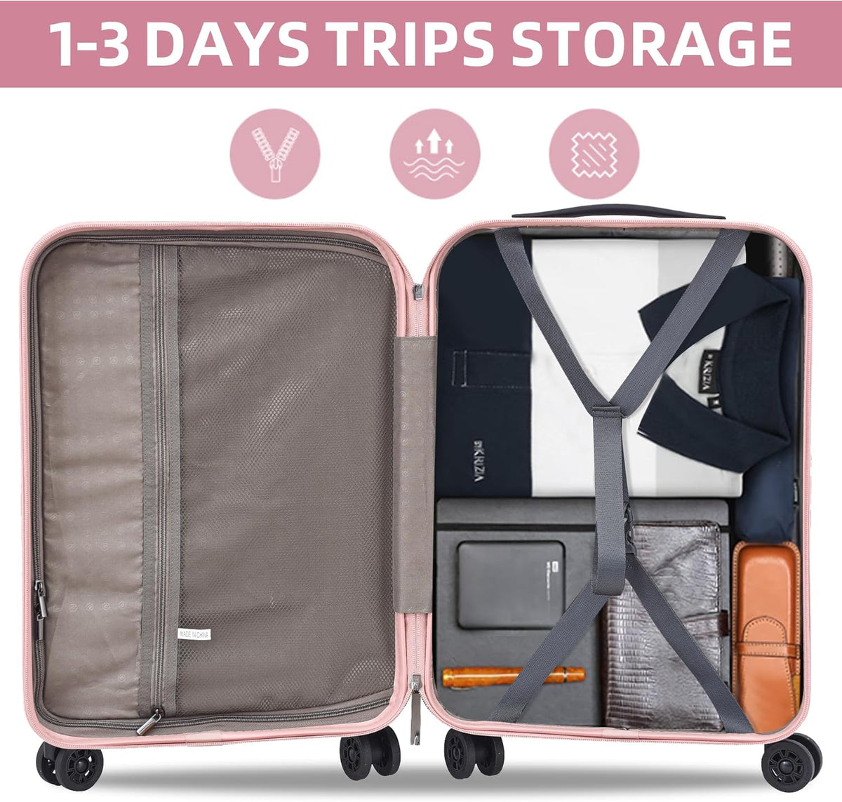16 Inch Carry On Luggage with 2 Compartments for 14” & 15” Laptop, 16.14*8*17.12” Rolling Briefcase, Lightweight Hardshell ABS+PC Suitcase with Spinner Silent Wheels, for Business Trip, Dark Gray