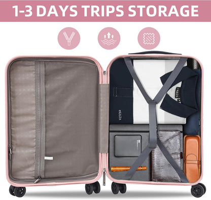 16 Inch Carry On Luggage with 2 Compartments for 14” & 15” Laptop, 16.14*8*17.12” Rolling Briefcase, Lightweight Hardshell ABS+PC Suitcase with Spinner Silent Wheels, for Business Trip, Dark Gray