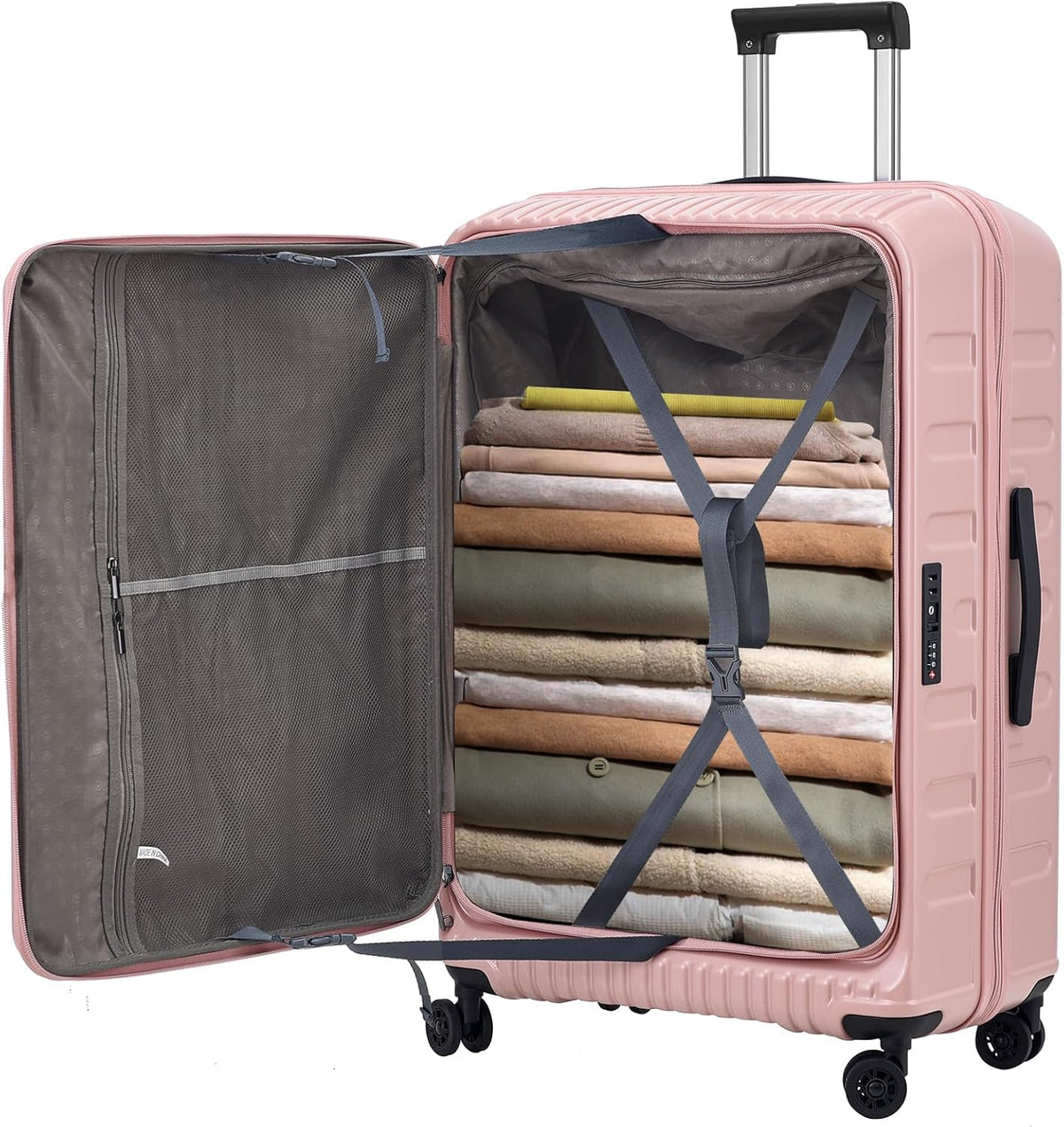 16 Inch Carry On Luggage with 2 Compartments for 14” & 15” Laptop, 16.14*8*17.12” Rolling Briefcase, Lightweight Hardshell ABS+PC Suitcase with Spinner Silent Wheels, for Business Trip, Dark Gray