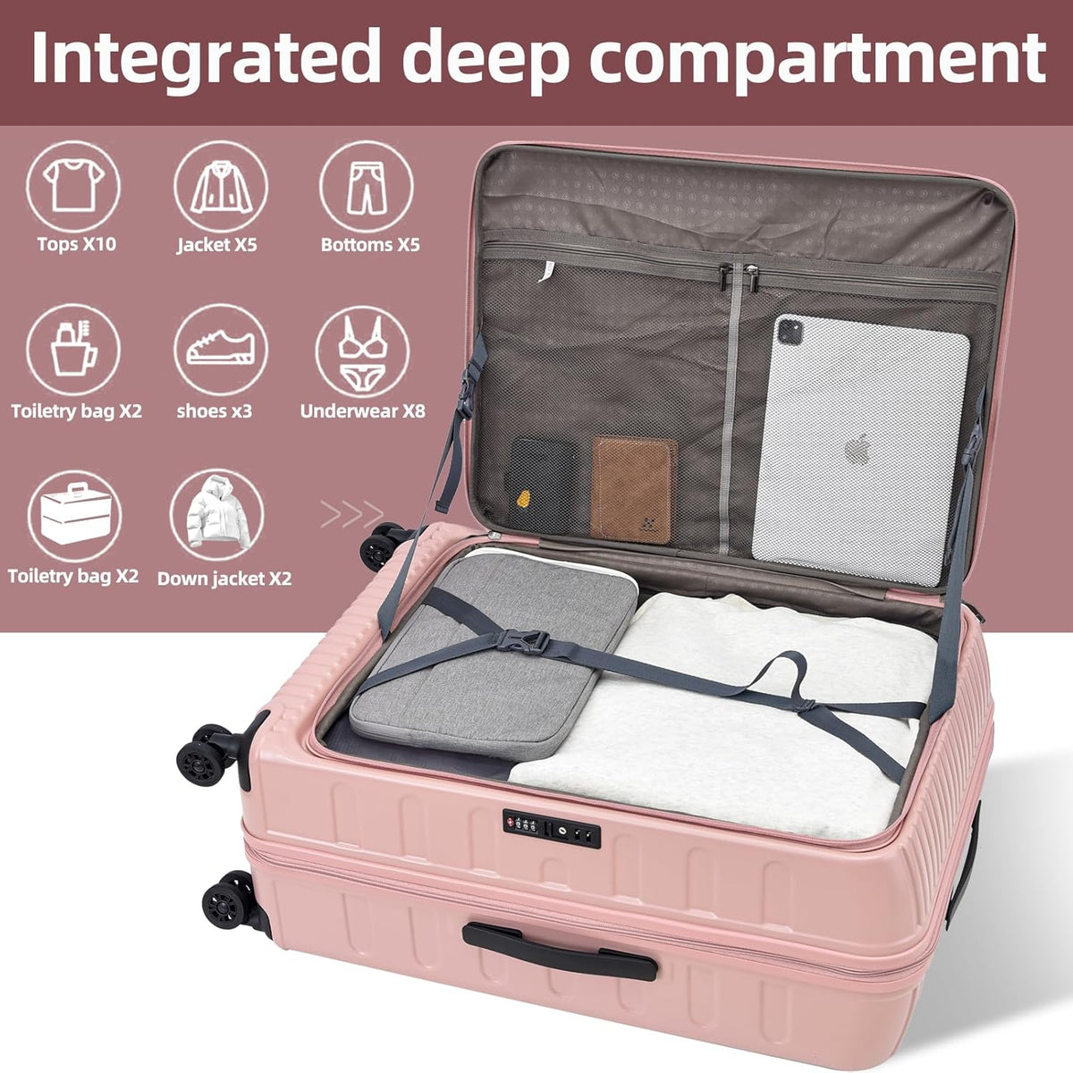 16 Inch Carry On Luggage with 2 Compartments for 14” & 15” Laptop, 16.14*8*17.12” Rolling Briefcase, Lightweight Hardshell ABS+PC Suitcase with Spinner Silent Wheels, for Business Trip, Dark Gray