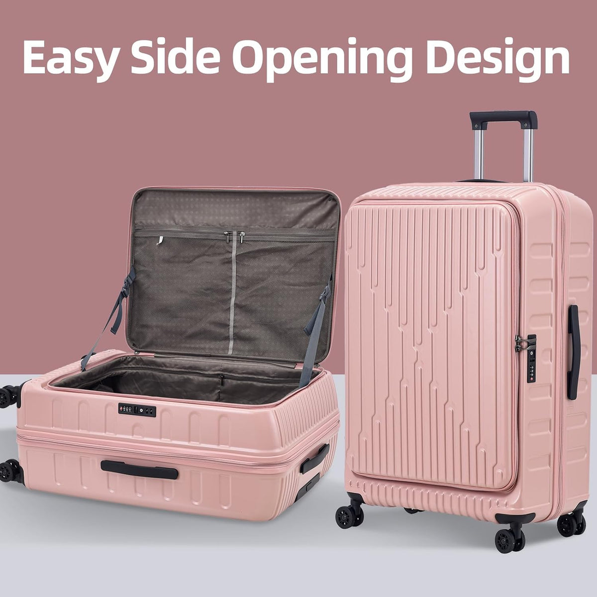 16 Inch Carry On Luggage with 2 Compartments for 14” & 15” Laptop, 16.14*8*17.12” Rolling Briefcase, Lightweight Hardshell ABS+PC Suitcase with Spinner Silent Wheels, for Business Trip, Dark Gray