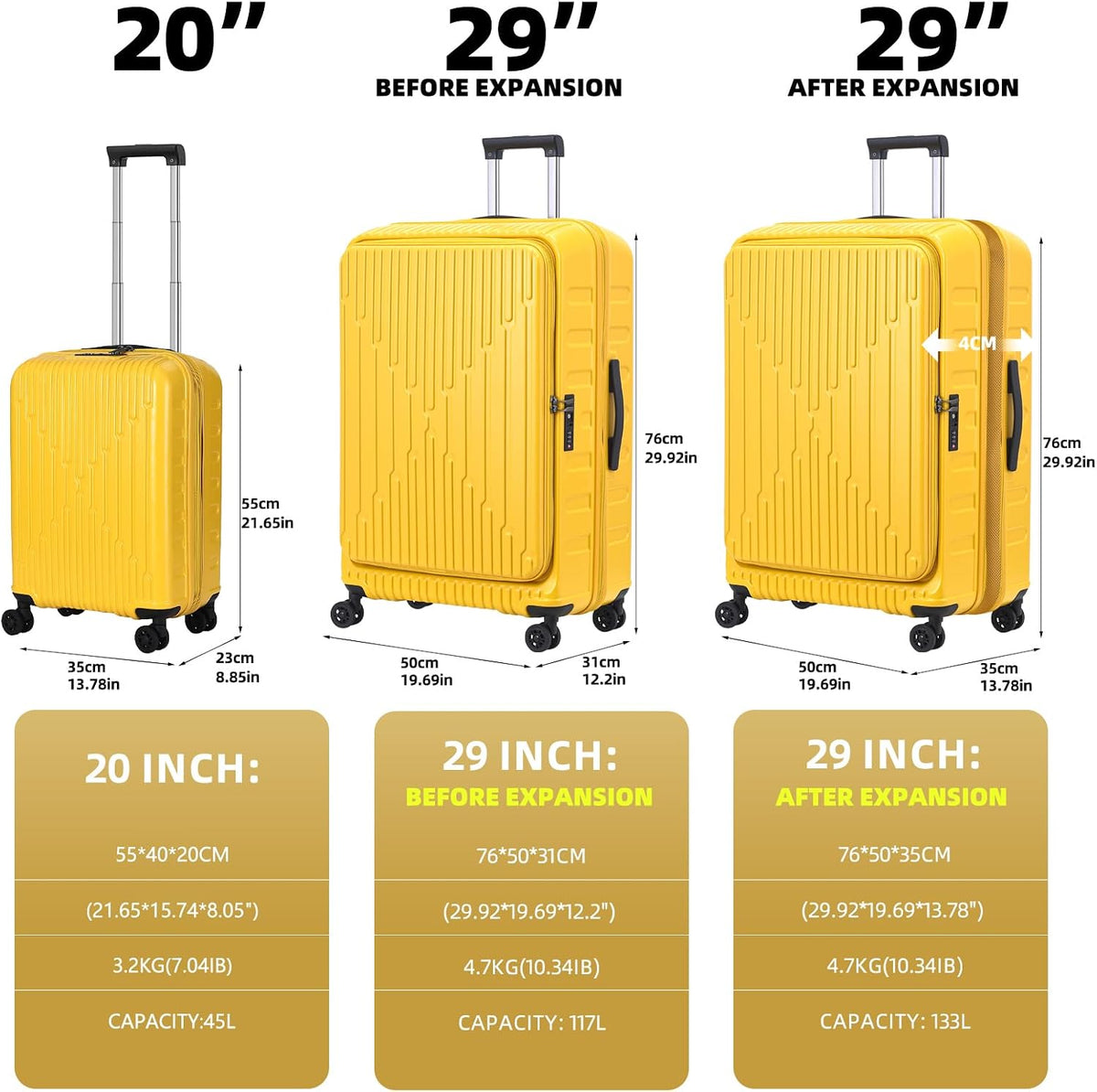 16 Inch Carry On Luggage with 2 Compartments for 14” & 15” Laptop, 16.14*8*17.12” Rolling Briefcase, Lightweight Hardshell ABS+PC Suitcase with Spinner Silent Wheels, for Business Trip, Dark Gray