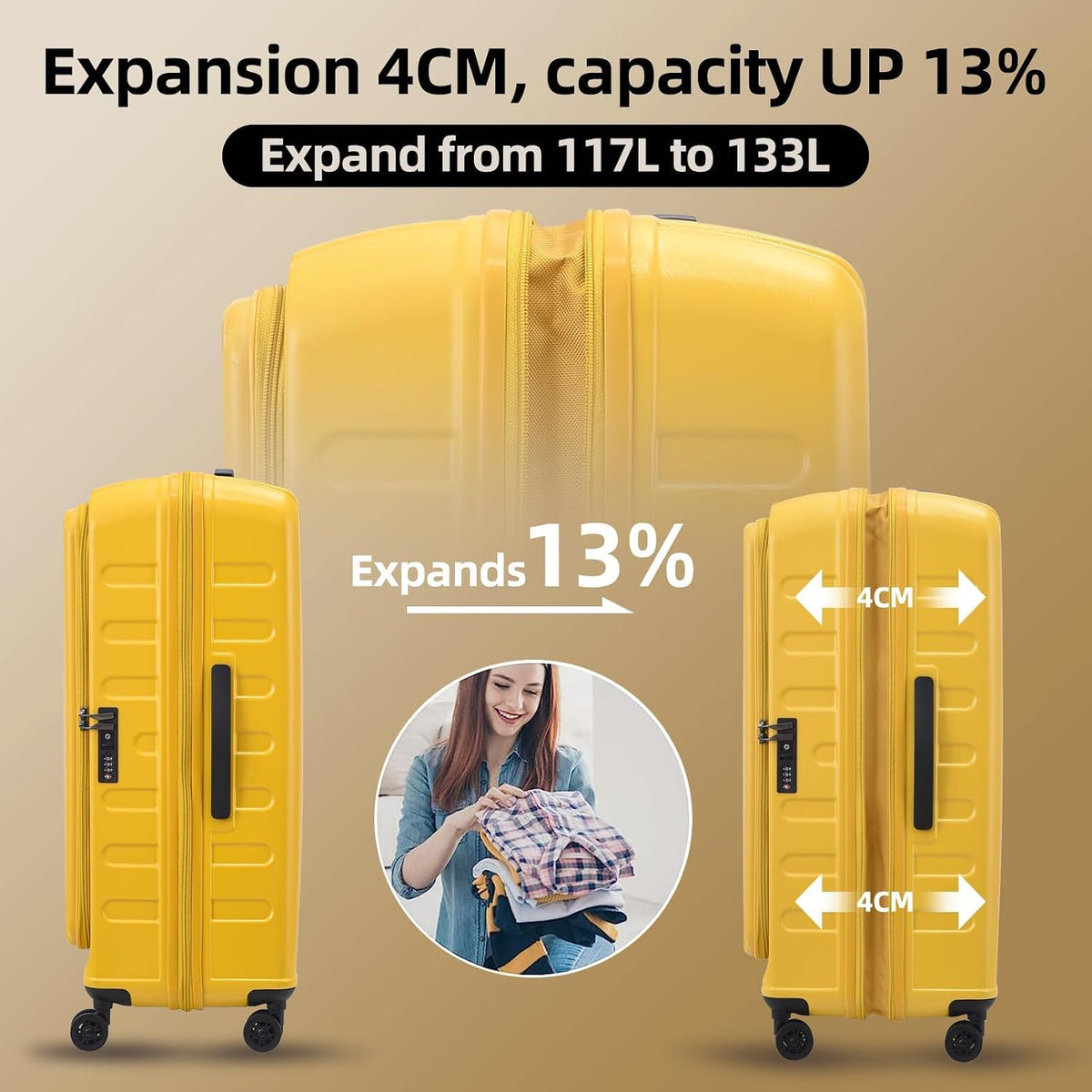 16 Inch Carry On Luggage with 2 Compartments for 14” & 15” Laptop, 16.14*8*17.12” Rolling Briefcase, Lightweight Hardshell ABS+PC Suitcase with Spinner Silent Wheels, for Business Trip, Dark Gray