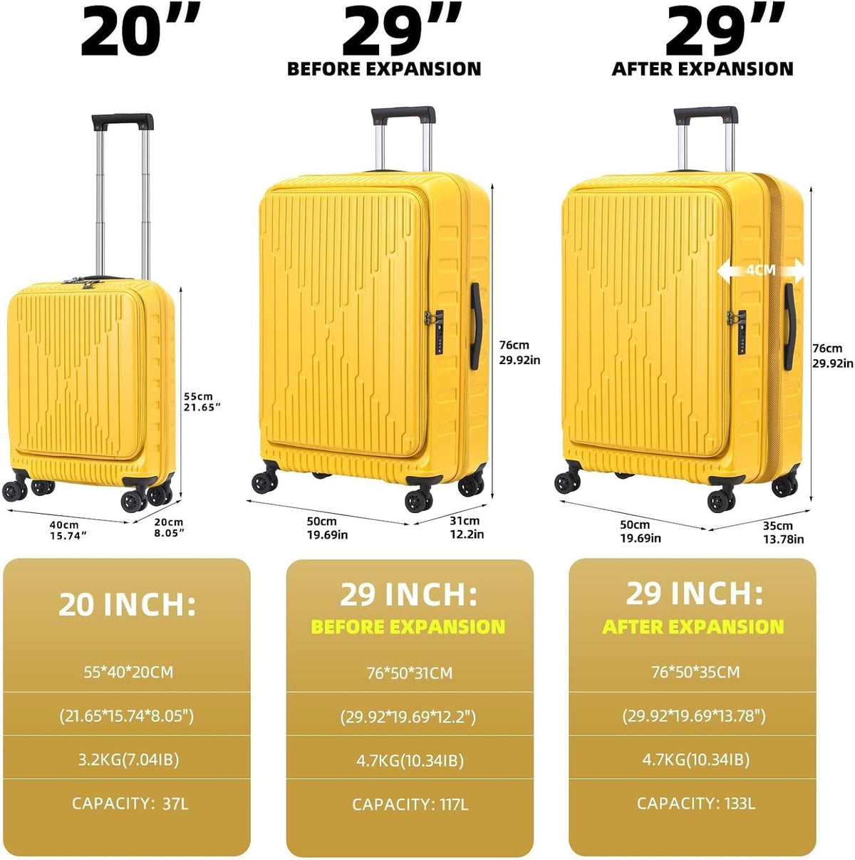 16 Inch Carry On Luggage with 2 Compartments for 14” & 15” Laptop, 16.14*8*17.12” Rolling Briefcase, Lightweight Hardshell ABS+PC Suitcase with Spinner Silent Wheels, for Business Trip, Dark Gray