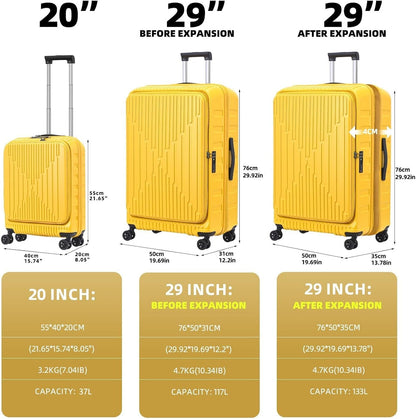16 Inch Carry On Luggage with 2 Compartments for 14” & 15” Laptop, 16.14*8*17.12” Rolling Briefcase, Lightweight Hardshell ABS+PC Suitcase with Spinner Silent Wheels, for Business Trip, Dark Gray