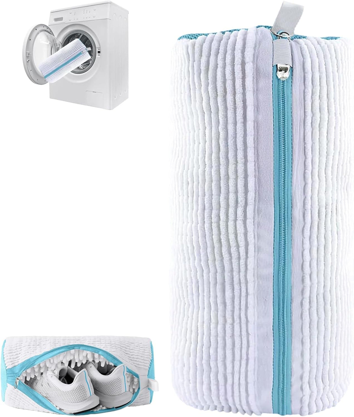 Shoe Washing Bag for Washing Machine,Fluffy Fibers Keep 360° Wrap-around Cleaning, Laundry Shoe Bag for Washer and Dryer,Invisible Zipper Side Opening Reusable Shoe Washing Bag for All Shoes
