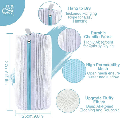 Shoe Washing Bag for Washing Machine,Fluffy Fibers Keep 360° Wrap-around Cleaning, Laundry Shoe Bag for Washer and Dryer,Invisible Zipper Side Opening Reusable Shoe Washing Bag for All Shoes